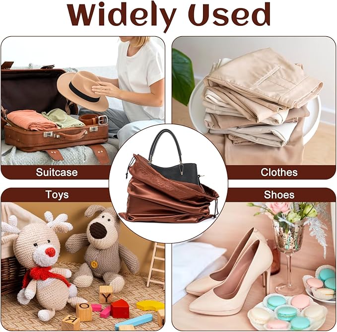 2PCS Dustproof Storage Bags with Drawstring Closure, Brown Dust Bags, Dust Cover Bag, Travel Storage Pouch for Handbags, Purses, Shoes and Boots (23.6x19.7 Inch & 19.7x15.7 Inch)