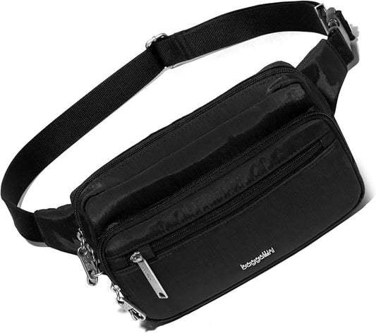 Baggallini Securtex Anti-theft Belt Bag 8.8"x5.5" Crossbody Fanny Pack for Women RFID Wallet Locking Zipper Travel Purse