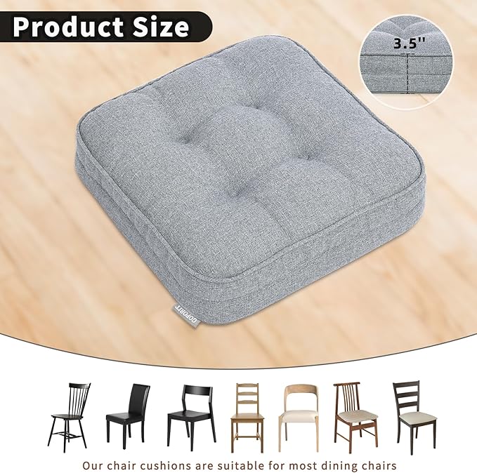 GOFORIT Chair Cushions Set of 4,Tufted Shredded Memory Foam Chair Pads, Non-Slip Seat Cushions with Removable Cover, 16'' x 16'', 4 Pack,Grey