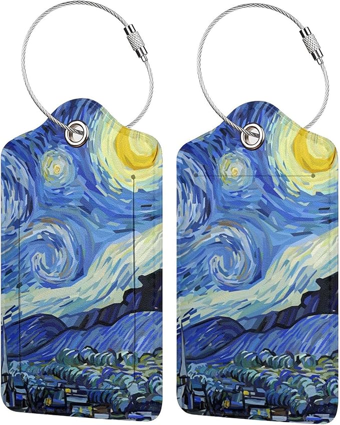 Starry Sky 2 Pcs Luggage Tags Starry Night Privacy Cover Id Label with Stainless Steel Loop and Address Card for Suitcases & Travel Bags