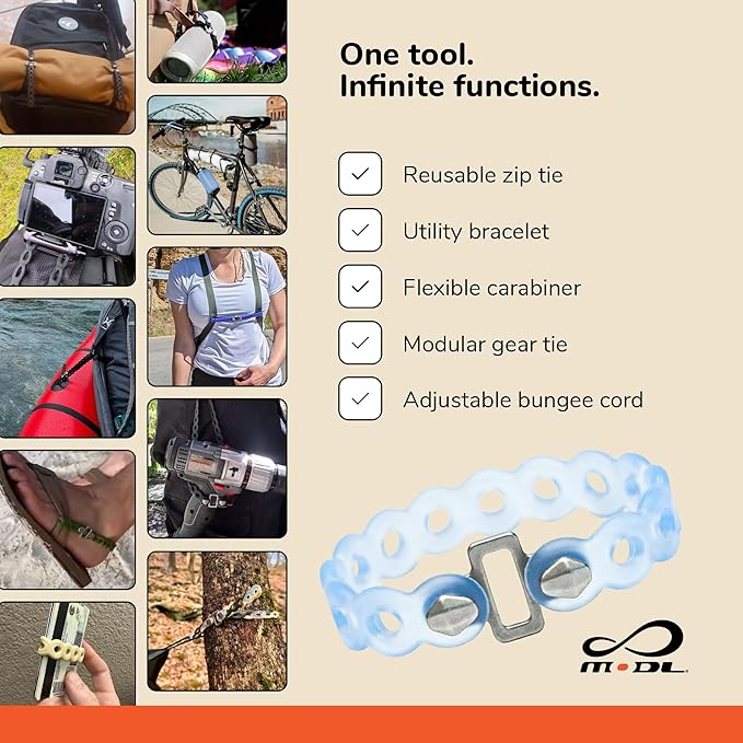 MODL Infinity Tool™ 2.0 Modular Straps (4-Pack) - Flexible Multi-Tool, Gear Strap, Wearable Gadget for Outdoor Adventure, Survival, Camping, Travel, EDC