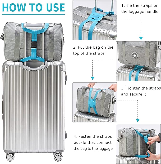 Travelkin Luggage Straps - Bungees for Suitcases, Add a Bag, Travel Bag Bungee Belt for Luggage Carry On (Blue 2 Pack)