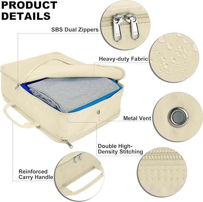 Extra Large Compression Packing Cubes for Travel Essentials, 2 Set Expandable Travel Cubes for Packing Bags Suitcase Organizer, Beige