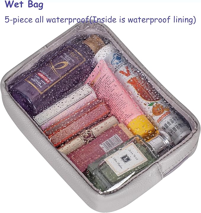 TSA Approved 5-Piece Diaper Bag Organizer Pouch Set Clear Waterproof TPU Kids Toiletry Storage Set Travel Packing Clutch Cube Bags for Baby Nursing (Light Gray)