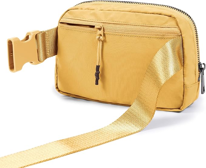 ODODOS Unisex Mini Belt Bag with Adjustable Strap Small Fanny Pack for Workout Running Traveling Hiking, Buff Yellow