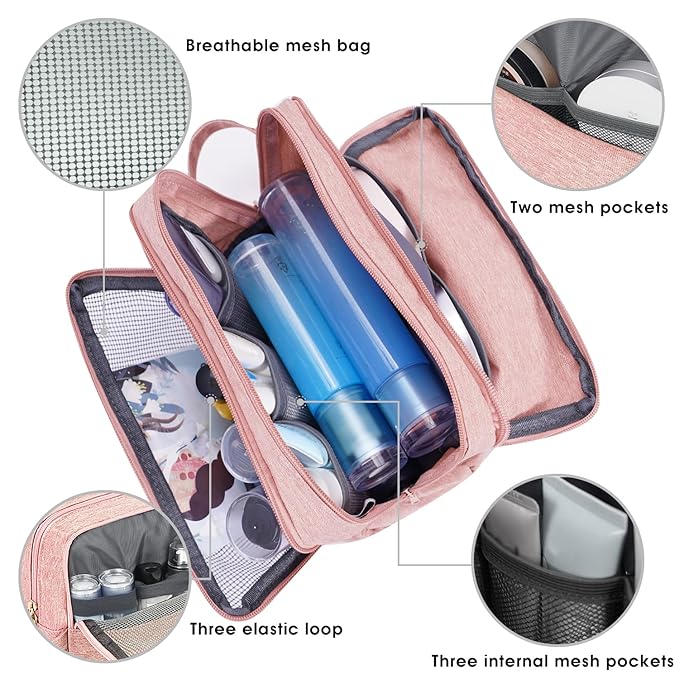 Toiletry Bag for Men Hanging Dopp Kit Water Resistant Shaving Bag Small Toiletry Bag for Traveling (Denim Pure Pink)