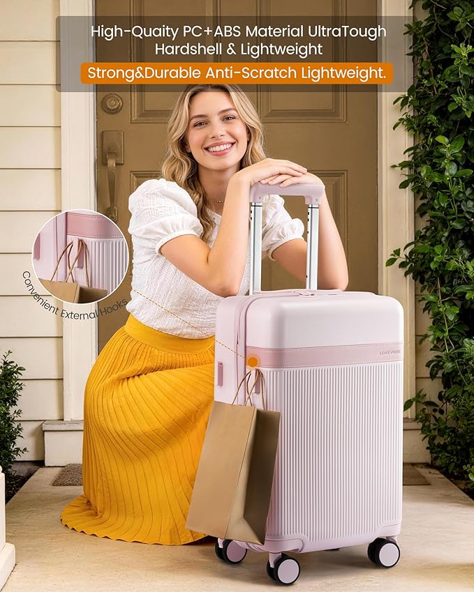 LOVEVOOK Hard Shell 24 Inch Carry On Luggage with Removable Lining,Large Capacity Carry On Suitcase with Wheels Lock,Lightweight Airline TSA Approved Checked Luggage for Men Women Travel Business Trip