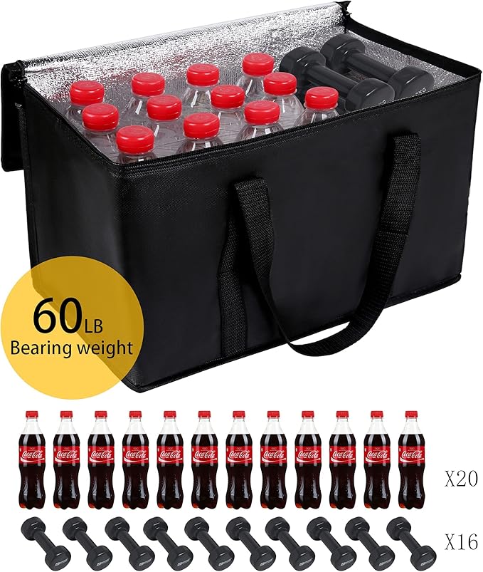 musbus 2Pk Insulated Reusable Grocery Bags, Collapsible Cooler Bag for Groceries, Heavy Duty Large Insulated Bag (16''x9''x13'', Spring Stroll)