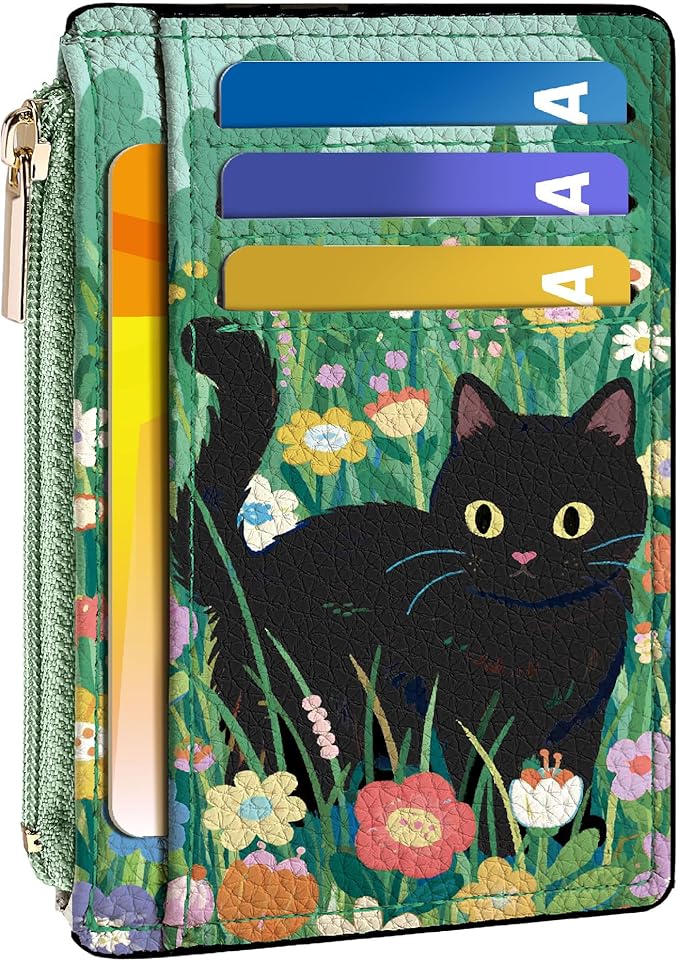 Tipmile Credit Card Holder for Women Slim Minimalist Front Pocket RFID Blocking Wallet Small Compact Card Case with ID Window, Kitten