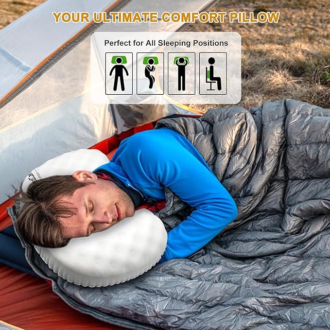 Ultralight Inflatable Camping Pillow with Soft Cover, Compact Compressible Portable Travel Air Pillow, Blow Up Camp Pillows for Outdoor Camp Sport Hiking Backpacking Travel Essential White
