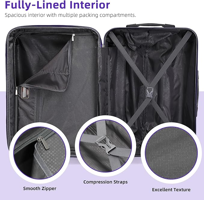 LARVENDER Luggage Sets 6 Piece, Expandable PC+ABS Hardside Multicolor Suitcase Sets with TSA Lock Double Spinner Wheels, Midnight Berry