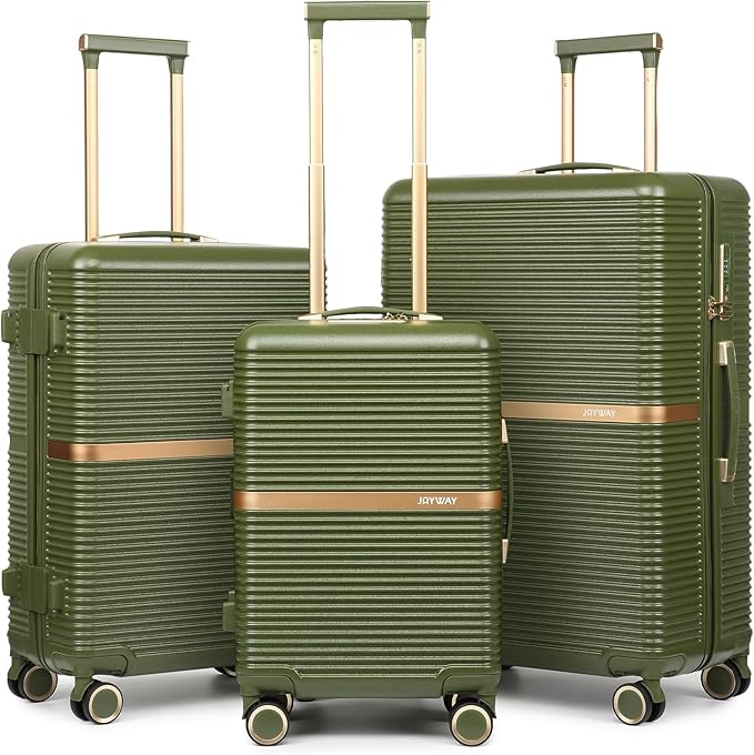 Joyway 3 Piece Luggage Set (20/24/28 Inch) – Lightweight ABS Hardshell Suitcases, Spinner Wheels, TSA Lock, Durable Travel Luggage (Dark Green)