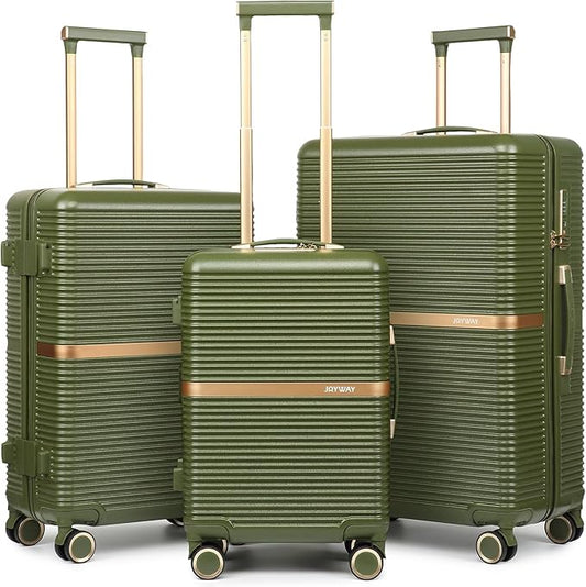 Joyway 3 Piece Luggage Set (20/24/28 Inch) – Lightweight ABS Hardshell Suitcases, Spinner Wheels, TSA Lock, Durable Travel Luggage (Dark Green)