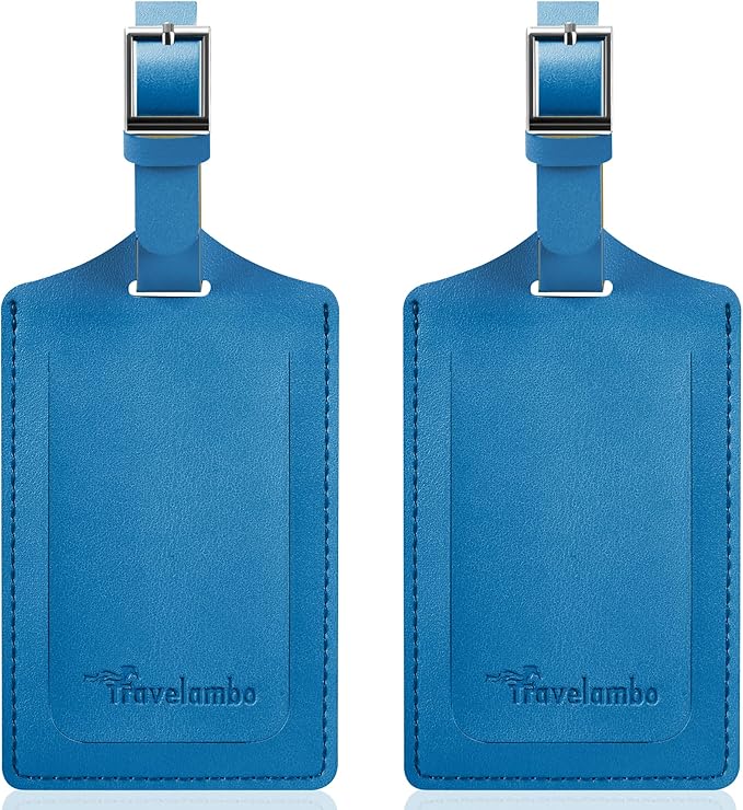 Travelambo Luggage Tags for Suitcases Faux Leather Privacy Protection 2 Pack Bag Tags Travel Accessories Essential, Steel Blue