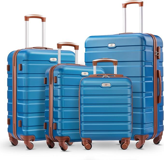 Suitour 4 Piece Luggage Sets, Hard Shell Suitcase Set with Spinner Wheels 16 20 24 28inch Travel Sets(Blue Brown)