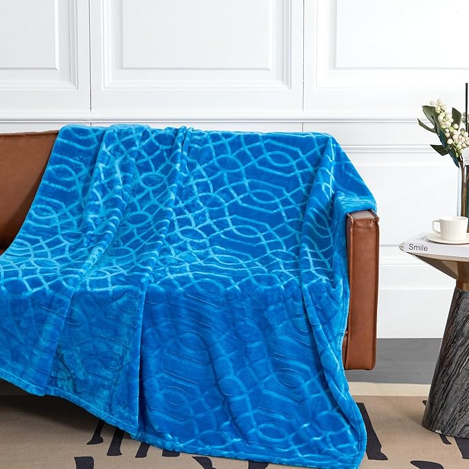 Soft Cozy Fleece Throw Blanket, 50x60 Inches – Lightweight Plush Blanket for Couch, Fuzzy 3D Jacquard Design, for Sofa, Bed & Travel - Royal Blue