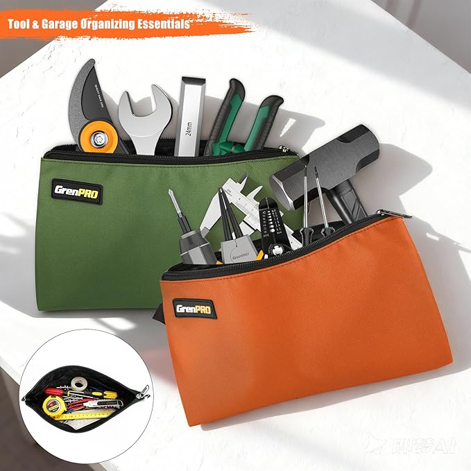 GRENPRO 8 Pack Canvas Tool Bag Zipper Tool Pouch, 12" Tools Utility Pouches Heavy Duty, Multipurpose Storage Organizer Bags with Dependable Metal Zippers