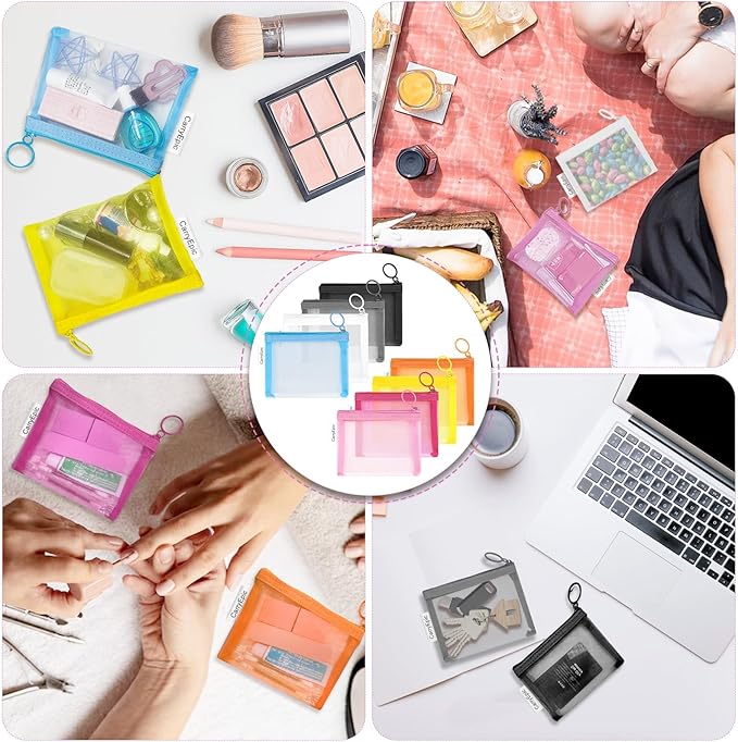 Mini Mesh Pouches(8 Pack), Small Mesh Bags with Zipper Nylon Makeup Pouches Bag Cosmetic Pouch Travel Purse Organizer Insert Diaper Inside Bag Organizers Home Organizing Size See Through Cute Colors