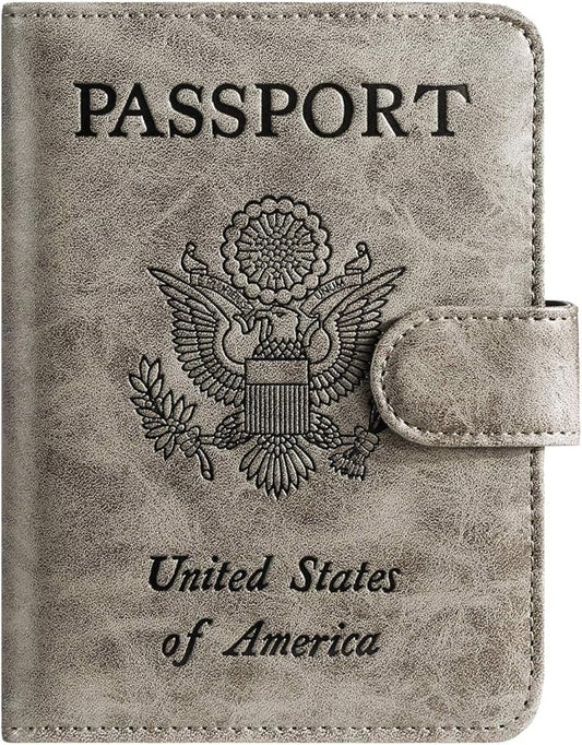 Passport Holder Cover Wallet RFID Blocking Leather Card Case Travel Accessories for Women Men (Grey)