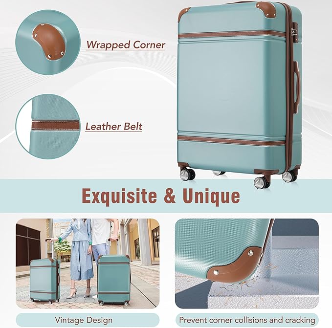 Merax 24 Inch Checked Luggage, Expandable Suitcase with Spinner Wheels, Hard Shell Vintage Luggage Set with TSA Lock(Green)