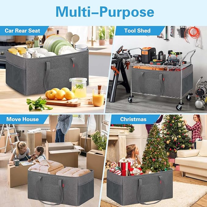 LHZK Standing Extra Large Utility Tote Bag with Metal Wire Frame and the Sides Rinforced, Extra Large Tote Bag with Handle, Reusable Grocery Bags Foldable, Beach Bag, Car Tote (Gray, 26''x15''x13'')