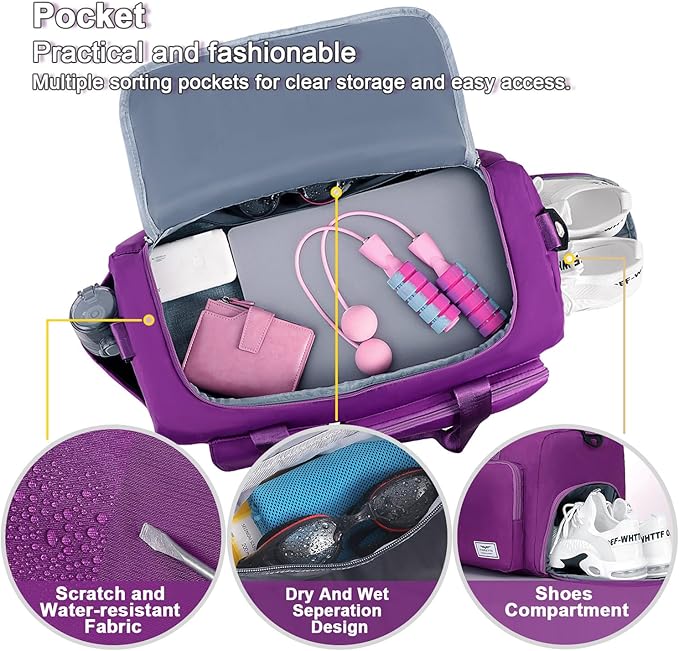 FIORETTO Women's Gym Duffle Bag with Shoes Compartment, 30L Capacity, Ideal for Travel, Gym, Sports, Duffel, Weekender