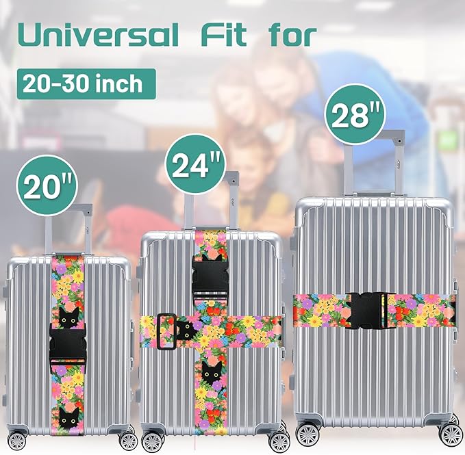 Slohif Luggage Straps for Suitcases Travel Belt Accessories Luggage Connector Identifiers 2 Pack Over Handle with Buckle Unique Nylon Adjustable Strap for Sleeping Bag Car Seat Cat