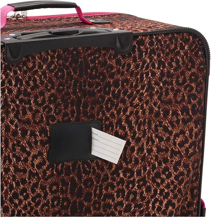 Rockland Vara Softside 3-Piece Upright Luggage Set, Pink Leopard, 3-Piece Set (20 inch/28 inch/22 inch duffel)