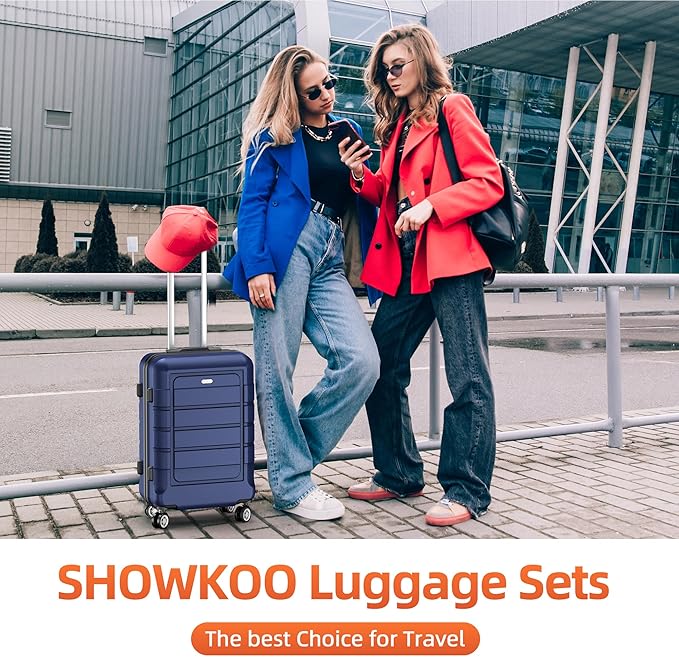 SHOWKOO Luggage Sets 3 Piece Expandable 100% PC Durable Hardshell Suitcase with Wheels TSA Lock Blue