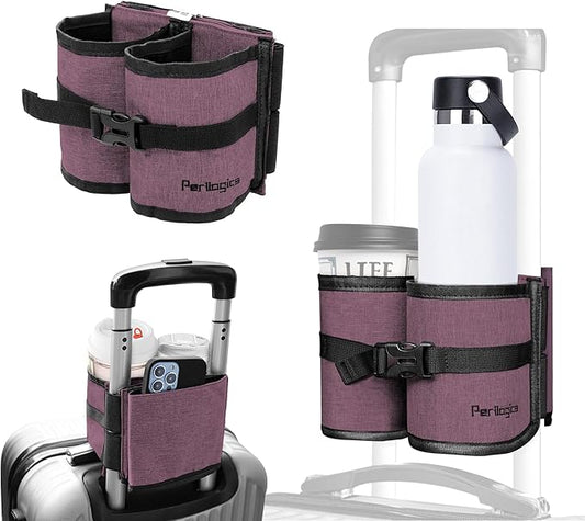 Luggage Cup Holder Attachment – Hands-Free Drink Carrier for Coffee Mugs, Bottle and Tumblers, Essential Travel Accessory, for Flight Attendants & Travelers