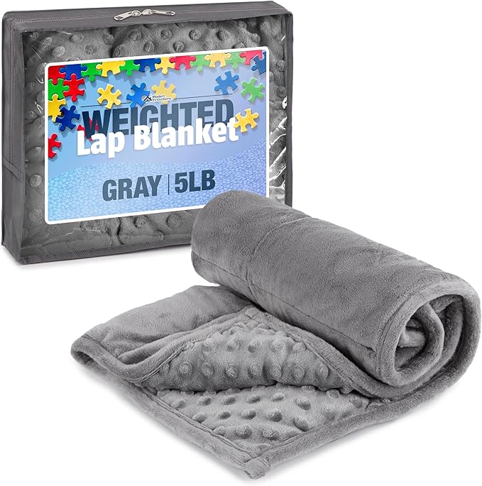 5lb Weighted Blanket (Grey) 19x22 Inch– Plush Minky Lap Pad with Sensory Support for Autism or ADHD, Giftable Weighted Blanket with Travel Bag for Ages 4–10