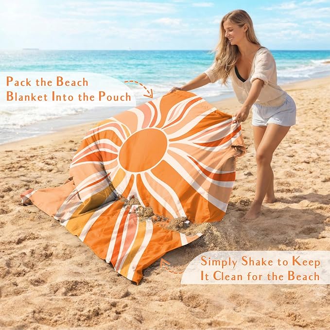 AlphaBeing Beach Blanket Waterproof Sandproof, Extra Large Beach Mat for 1–8 Adults, Oversized Picnic Blanket with 4 Stakes & Storage Bag, Essential Beach Gear for Travel