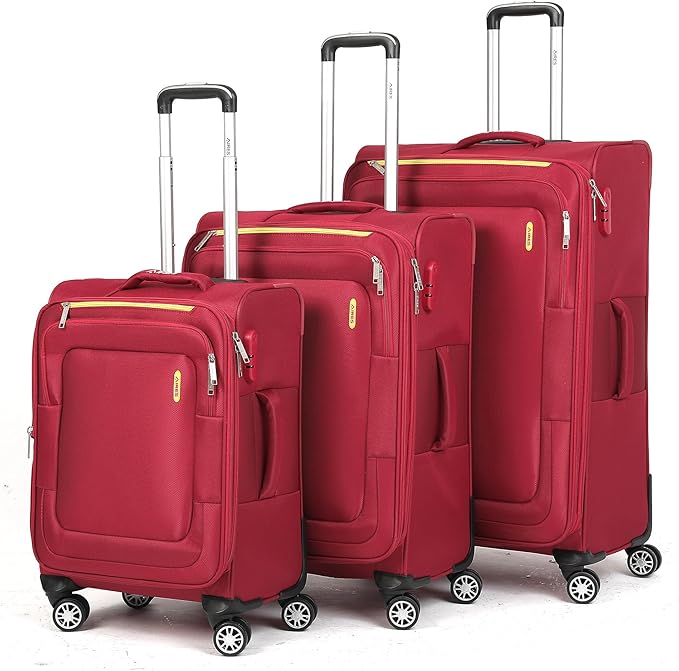 Softside Luggage Sets, Extra Large Expandable Suitcase Sets With Spinner Wheels and Combination Lock Red Luggage For Long Time Overseas Journey (Red) 22inch, 26inch, 30inch
