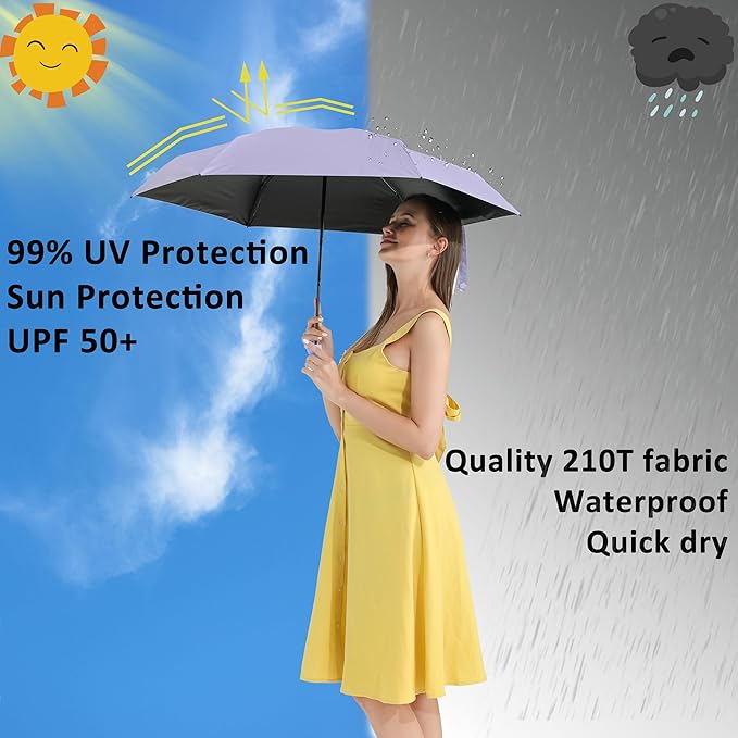 BAODINI Travel Essentials Mini Umbrella for Purse With Case Small Compact UV Sun Protection Lightweight Tiny Pocket Manual Open Close Umbrella for Women Kids and Men Fits Purse Backpack