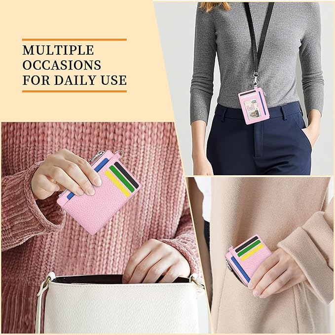 Hancynir Slim Wallet Women Credit Card Holder Minimalist RFID Blocking Small Mini Card Case Front Pocket PU Leather Thin Travel Zipper Coin Cash ID Window Ladies Female Wallet Gifts