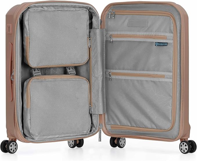 Traveler's Choice Pagosa Hardshell Expandable Luggage with Spinner Wheels, Latte Beige, 22-Inch Carry-on