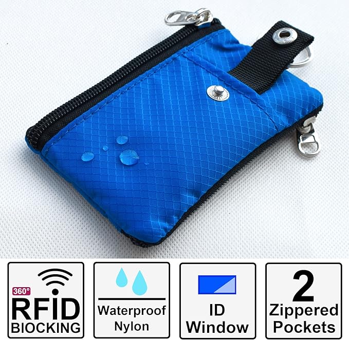 CHENSPRX Minimalist RFID Blocking Small Wallet with ID Window,WaterResistant Zip Id Case Wallet with Lanyard Keychain for Cards,Cash,Travel,Women,Men