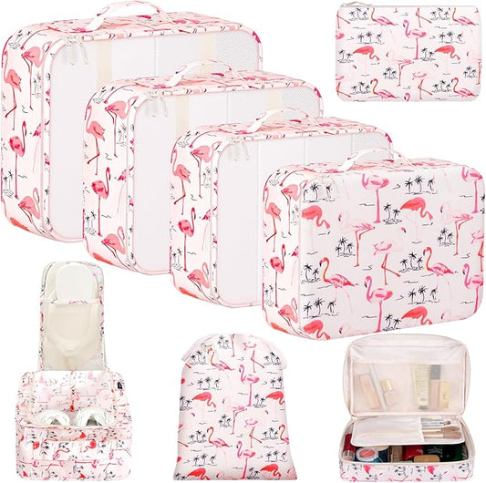 BAGAIL 8 Set Packing Cubes Luggage Packing Organizers for Travel Accessories-Pink Flamingo