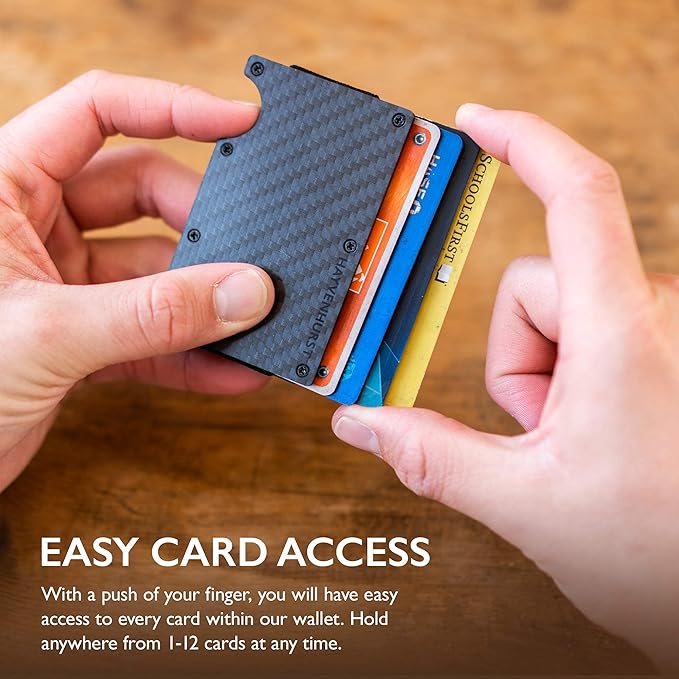 Hayvenhurst Wallet For Men - Reinvented Design Men's Wallet - Slim, Minimalistic & Seamless, Blocks RFID Scanners with a Money Clip (Carbon Fiber)