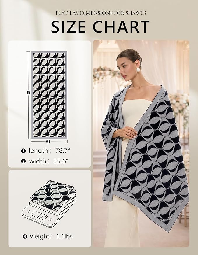 PULI Women's Pashmina Shawl Wraps for Evening Dress Large Scarf Blanket Long Wedding Bridal Winter Warm Shoulder Wrap
