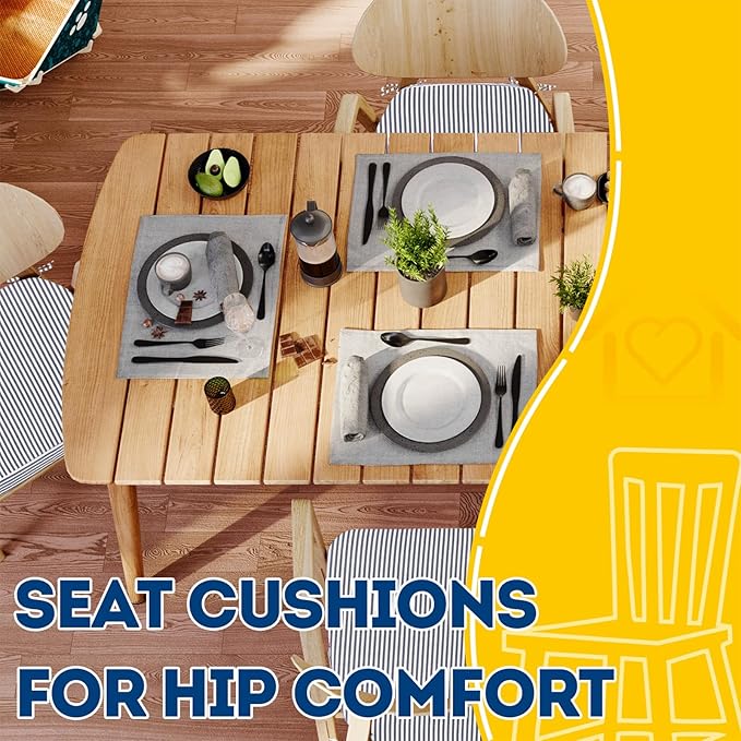AAAAAcessories D-Shaped Chair Cushions, Featuring Ties and Removable, Machine-Washable Cover, 2'' Thick Seat Pads for Kitchen and Dining Rooms, 17'' x 16'', Set of 6, Pinstripe Dark Gray