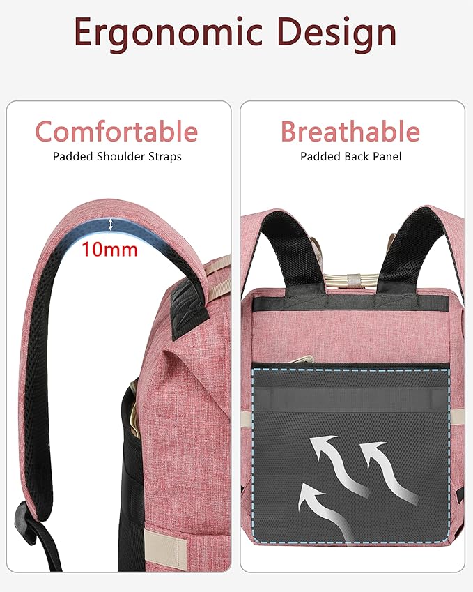 FALANKO Backpack for Women,Wide Open Work Large Student Bookbag for 15.6 Inch Laptop,Doctor Teacher Nurse College School Travel Bag,Water Resistant Laptop Bookbag Computer Back Pack Pink