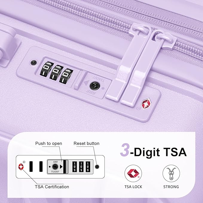 LARVENDER Luggage Sets 3 Piece, Expandable Hardside PP Carry On Luggage Suitcase with 360° Spinner Wheels TSA Lock Suitcase Set for Women Men, Lavender