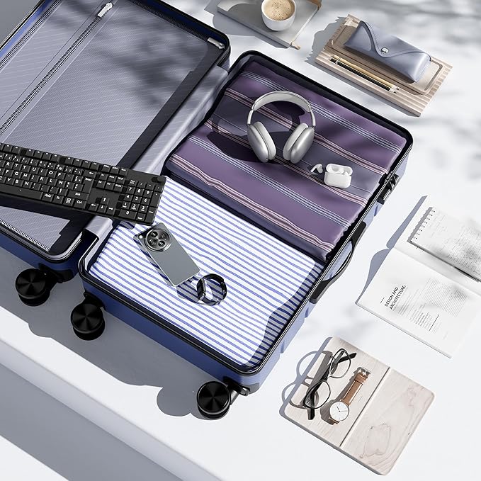 OLIXIS 20 Inch Carry-On Luggage, Hardside Suitcase with Spinner Wheels, Lightweight ABS Hard Shell Travel Luggage, TSA Approved Lock, Expandable Small Suitcase for Business & Travel–Blue