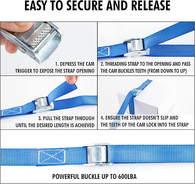 Cartman 1" x 12' Lashing Straps Cargo Tie-Down Strap Up to 600lbs, 6pk in Carry Bag, Blue