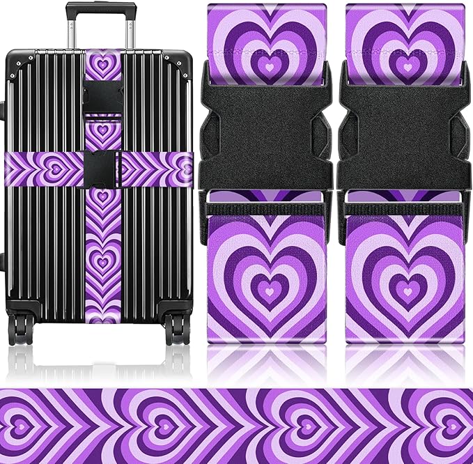 Slohif Luggage Straps for Suitcases Travel Belt Accessories Luggage Connector Identifiers 2 Pack Over Handle with Buckle Unique Nylon Adjustable Strap for Sleeping Bag Car Seat Purple