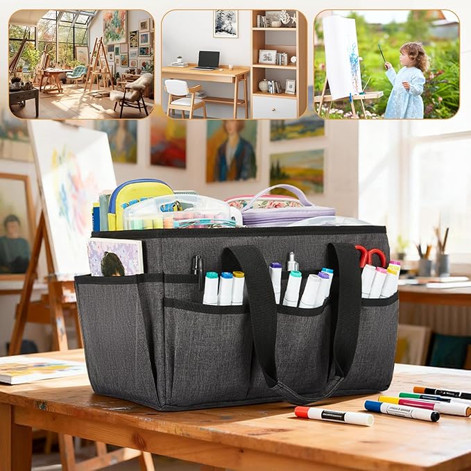 Craft Tote Bag, Art Organizer,Cleaning Supply Caddy, Carrying Bag with Handle for Multi-Purpose, Organizer Caddy for Pets (Gray)