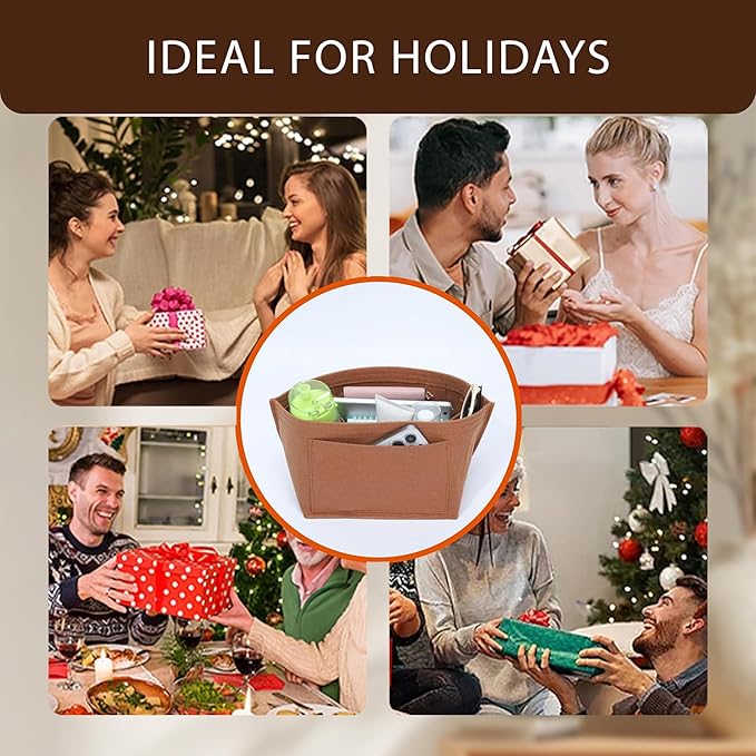 Premium Felt Purse Organizer Insert for Longchamp Le Pliage, Zipper Long Champ Bag Organizer Insert with Cup Holder, 8 Compartments