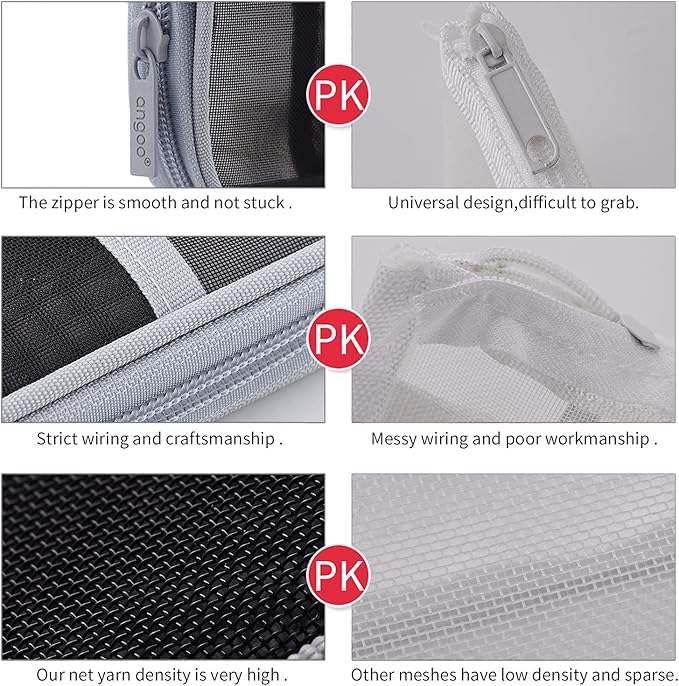 EASTHILL Grid Mesh Pen Pencil Case with Zipper Clear Makeup Color Pouch Cosmetics Bag Multi-Purpose Travel School Teen Girls Transparent Stationary Bag Office Organizer Box for Adluts(Black) Boys