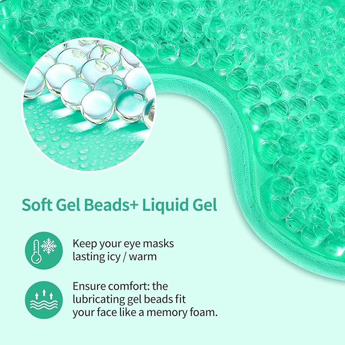 2PCS Gel Eye Mask Reusable Cold Therapy Gel Bead Eye Mask for Puffiness/Dark Circles/Eye Bags/Dry Eyes/Headaches/Migraines/Stress Relief(Green)